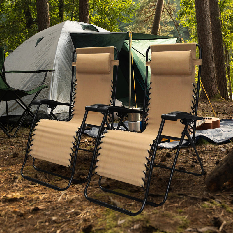 Caravan Canopy Infinity Zero Gravity Steel Frame Patio Deck Chair, Beige (Pair)