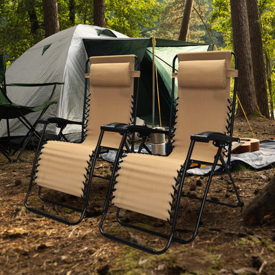 Caravan Canopy Zero Gravity Steel Frame Patio Chair, Beige (Pair) (Open Box) - VMInnovations