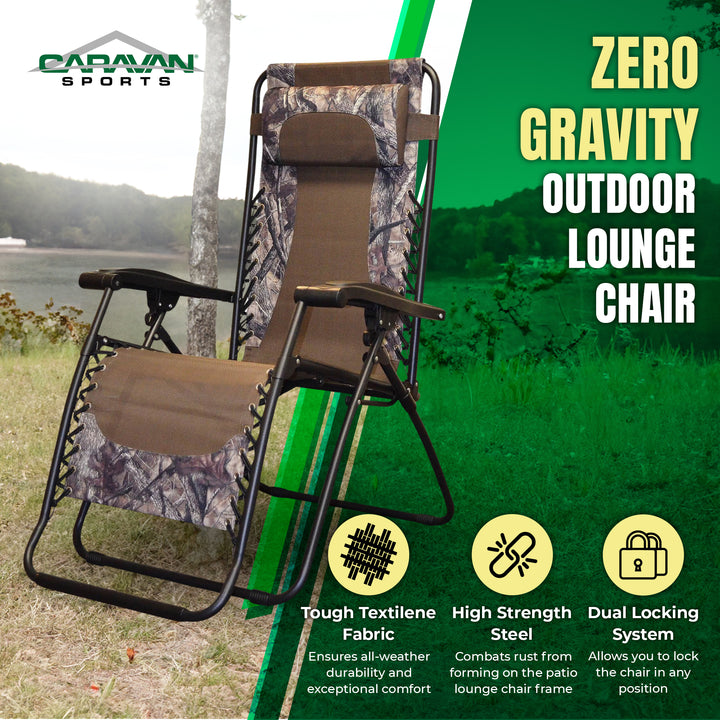 Caravan Canopy Infinity Zero Gravity Steel Frame Patio Deck Chair, Camouflage