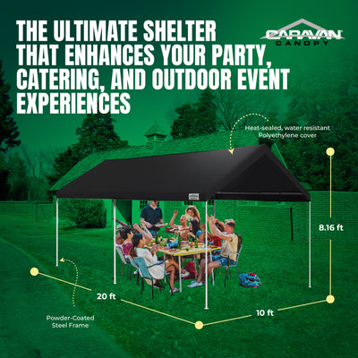 Caravan Canopy Domain 10x20' Straight Leg Instant Canopy Tent, Black (Open Box)