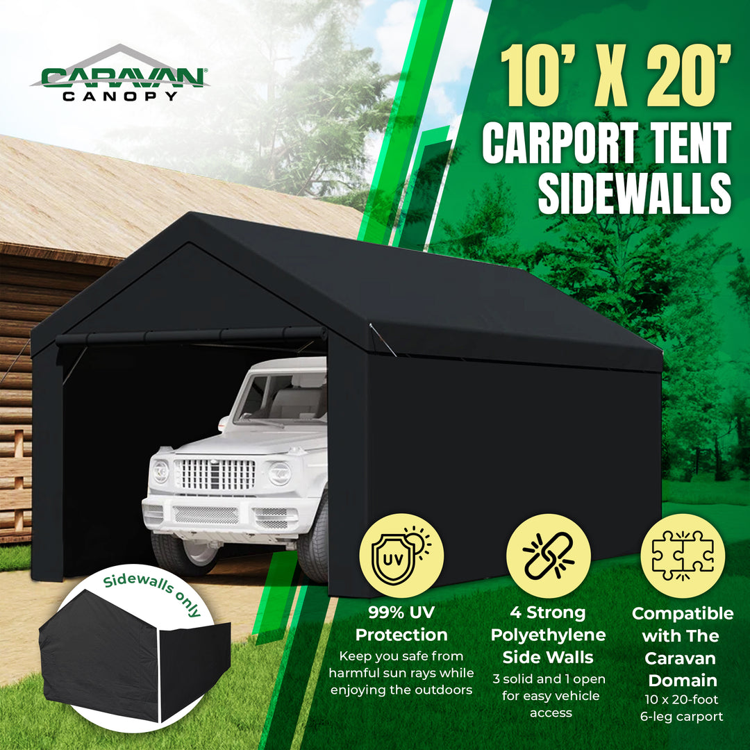 Caravan Canopy Domain 20x10 Foot Carport Tent Sidewalls, Black (Sidewalls Only)