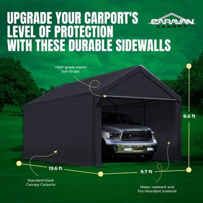 Caravan Canopy Domain 20x10 Foot Carport Tent Sidewalls, Black (Sidewalls Only)