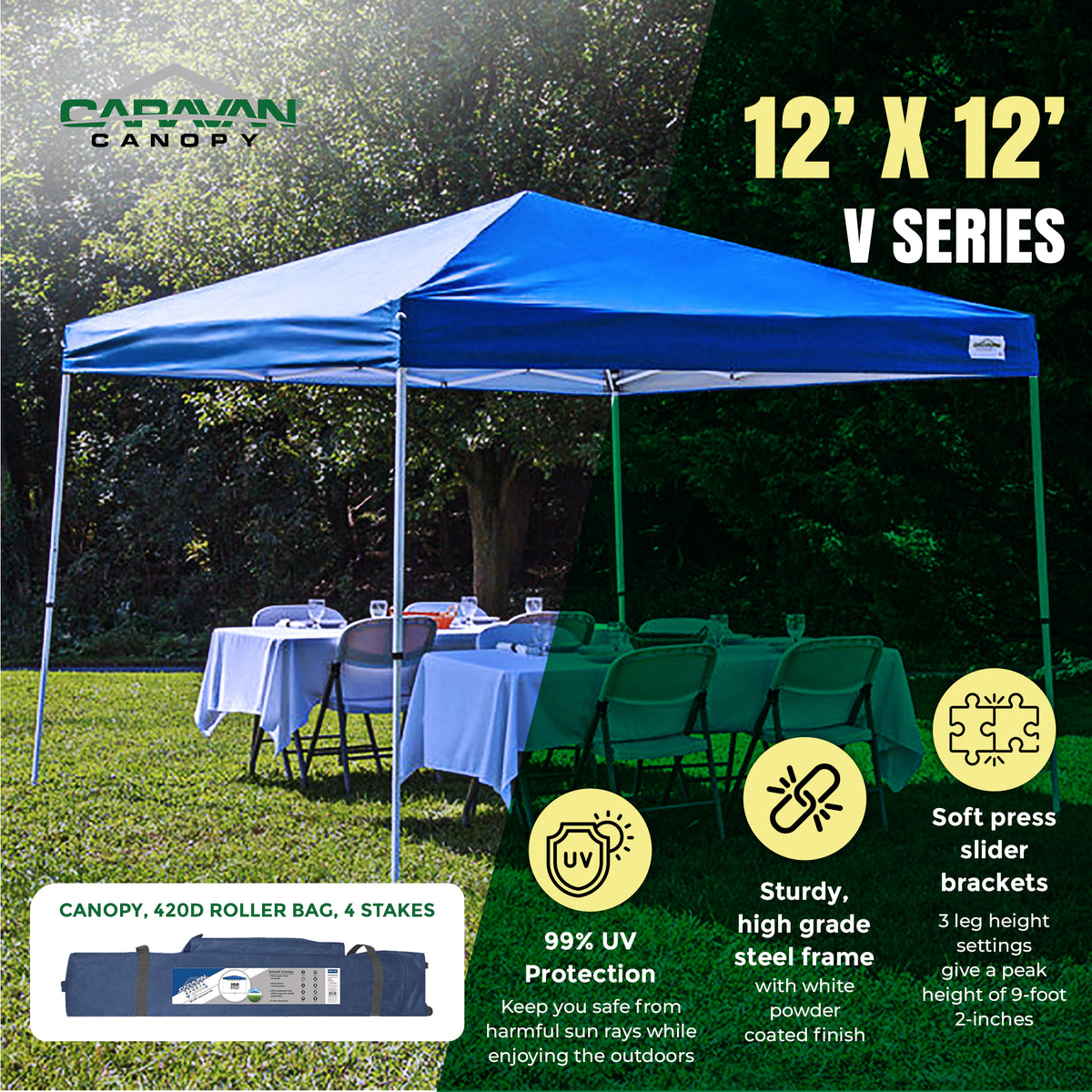 Caravan Series 2 Canopy V 12' x 12'  Instant Canopy, Blue (Open Box) (3 Pack)