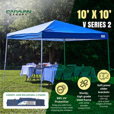 Caravan Canopy V Series 2 10' x 10' Entry Level Angled Leg Instant Canopy, Blue - VMInnovations