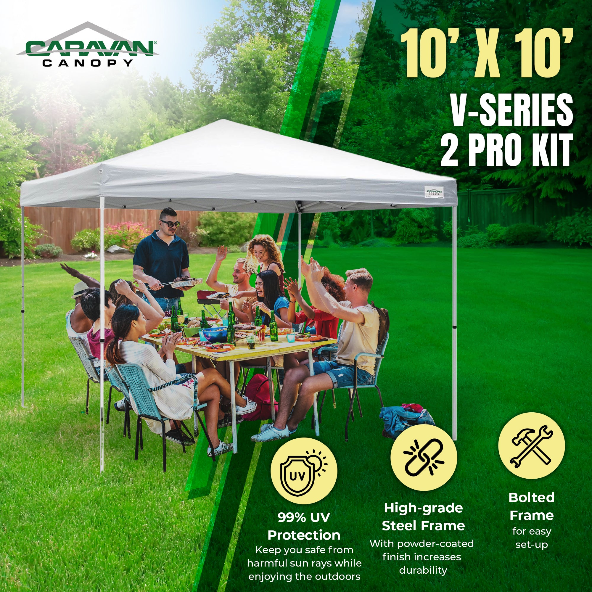 Caravan Canopy Sports V Series 2 Pro 10x10Ft Straight Leg Tent, White (Open Box)