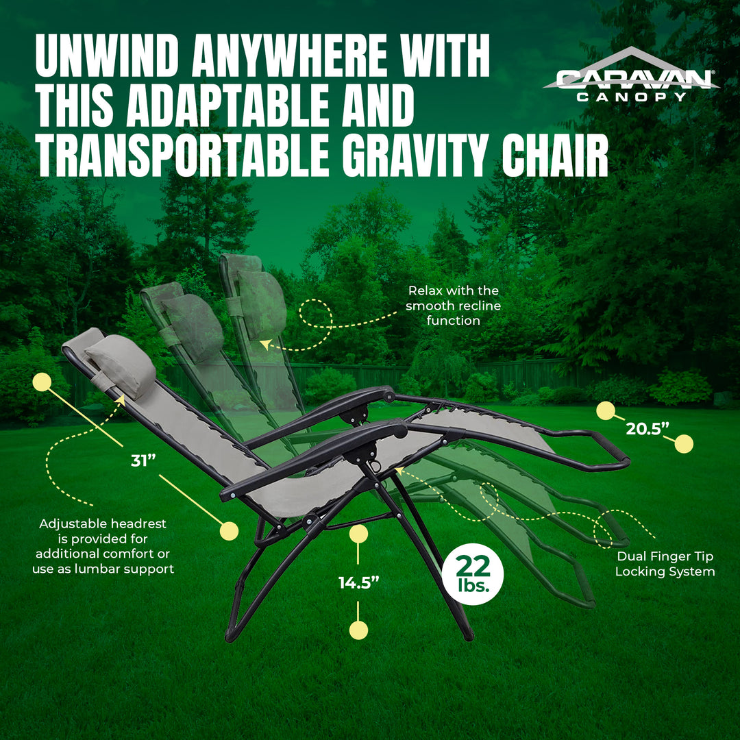 Caravan Sports Zero Gravity Outdoor Folding Camping Patio Lounge Chair, Gray - VMInnovations