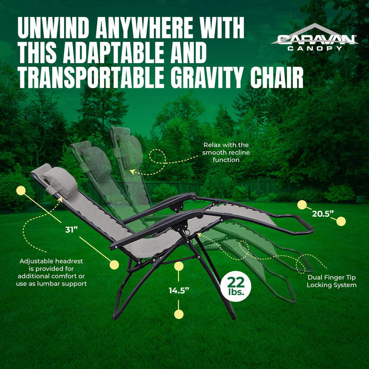 Caravan Sports Zero Gravity Outdoor Folding Camping Patio Lounge Chair, Gray - VMInnovations