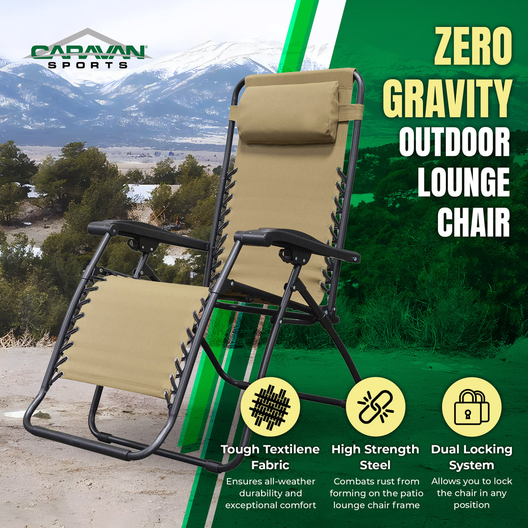 Caravan Zero Gravity Outdoor Folding Camping Patio Lounge Chair, Beige(Open Box)