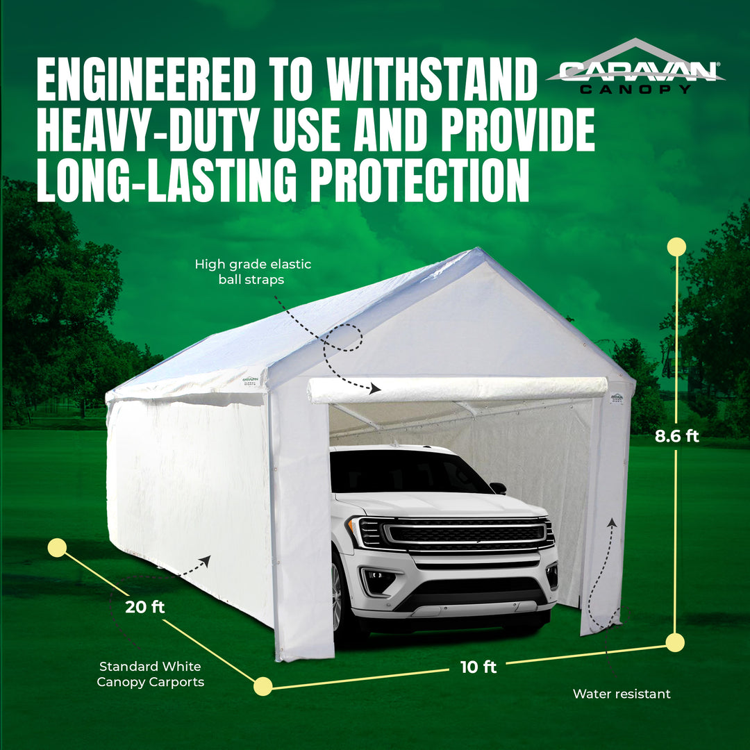 Caravan Canopy Domain Car Port Tent Sidewalls w/ Straps, White (Sidewalls Only)