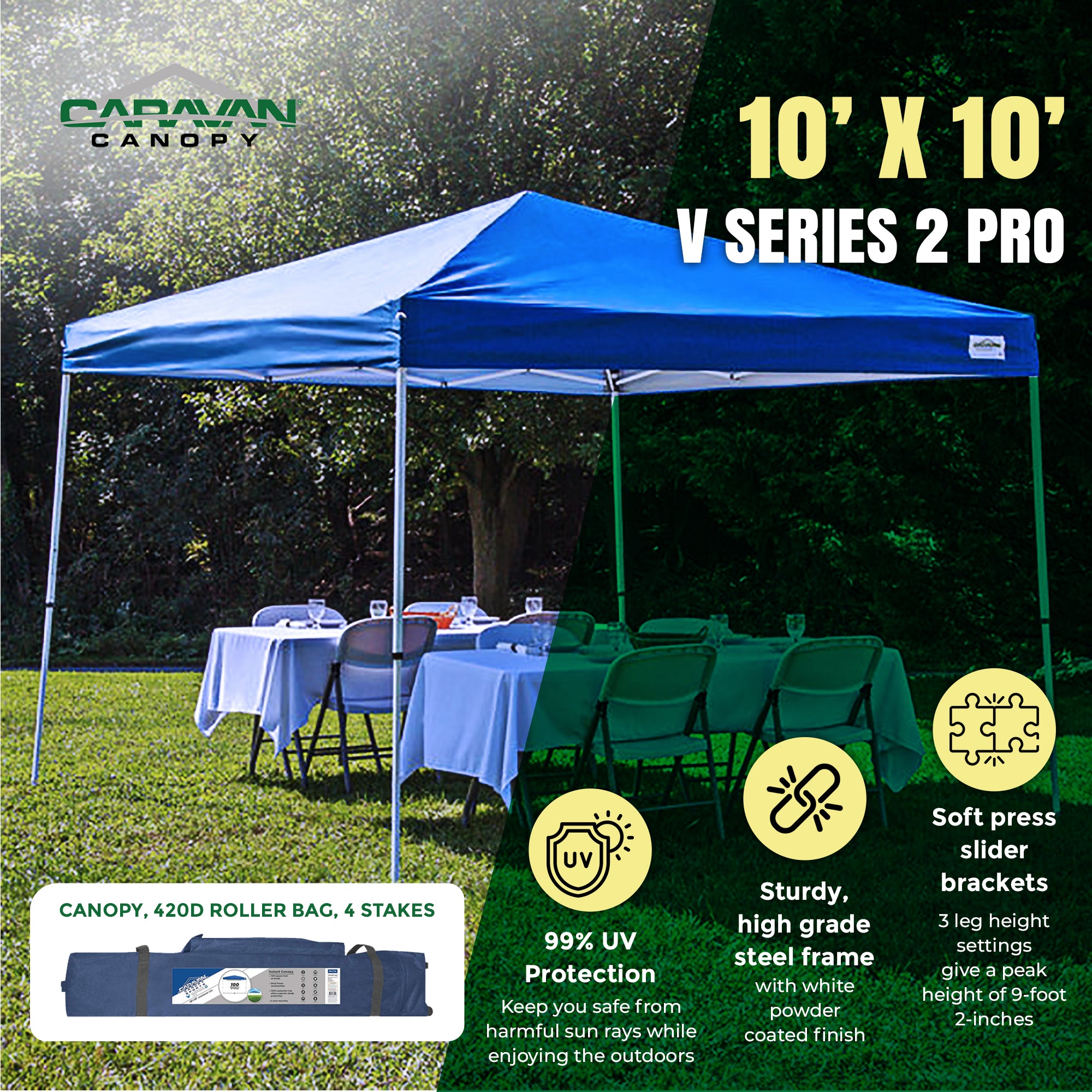 Caravan Canopy V Series 2 Pro 10' x 10' Straight Leg Canopy, Blue (Used) - VMInnovations