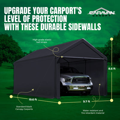Caravan Canopy 20x10' Carport Tent Sidewalls, Black (Sidewalls Only)(Open Box)