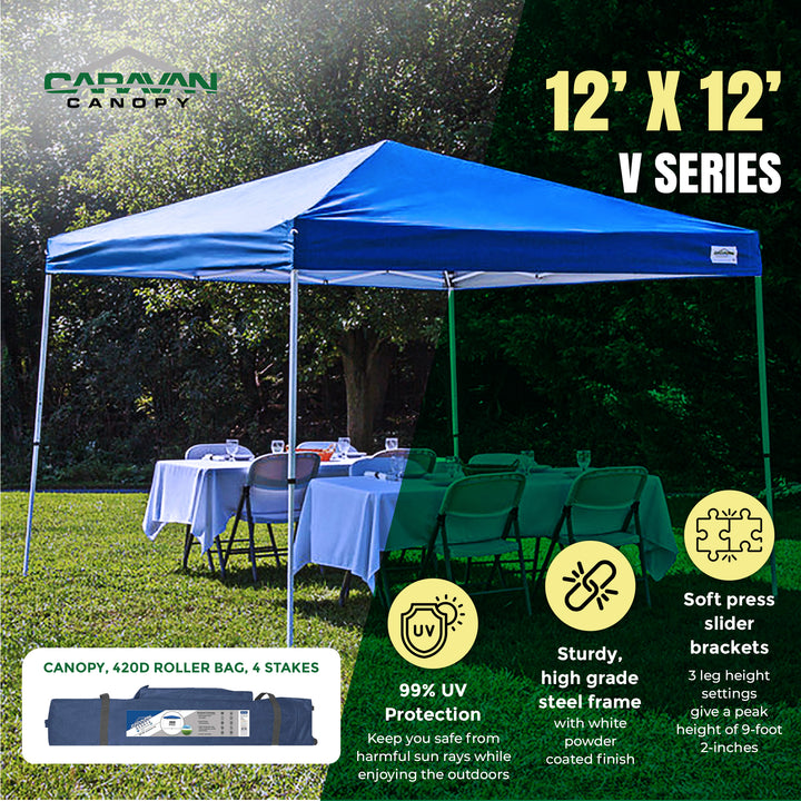 Caravan Series 2 Canopy V 12' x 12' Angled Leg Instant Canopy, Blue (Open Box) - VMInnovations