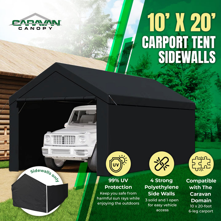 Caravan Canopy 20x10' Carport Tent Sidewalls, Black (Sidewalls Only)(Open Box)