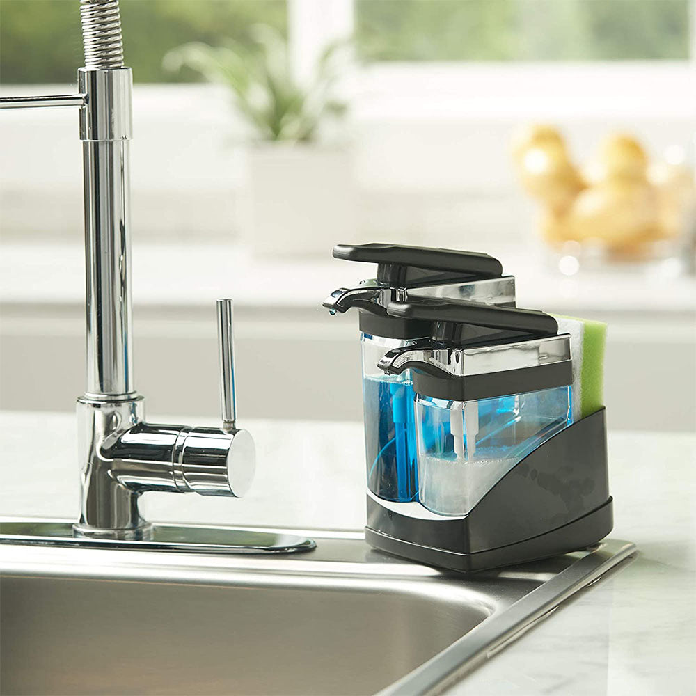 Casabella Chrome Plated Hand Pump Sink Sider Duo with Sponge Compartment, Black