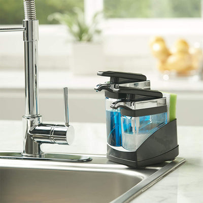 Casabella Chrome Plated Hand Pump Sink Sider Duo with Sponge Compartment, Black