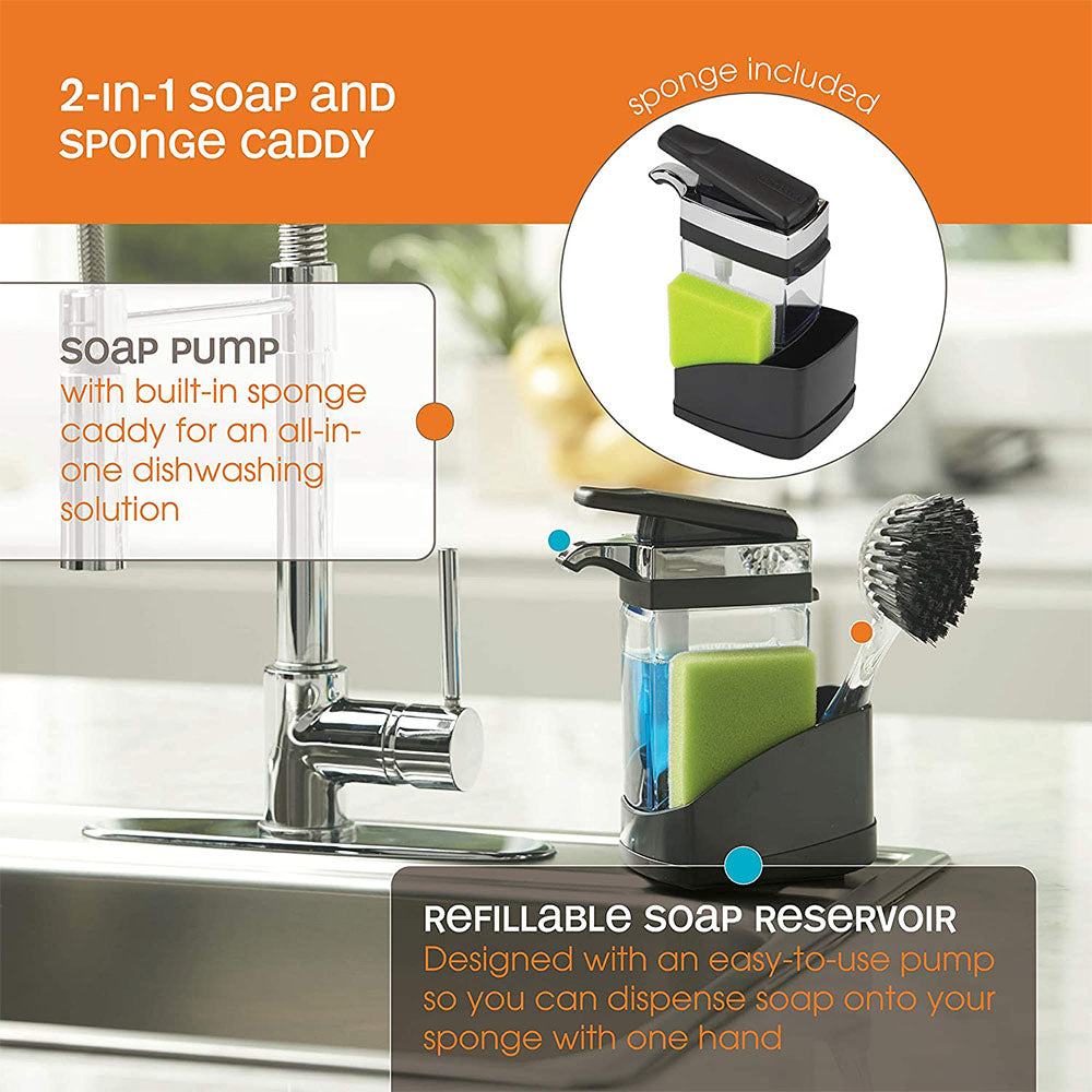 Casabella Hand Pump Sink Sider Solo with Sponge Compartment, Black (Open Box)