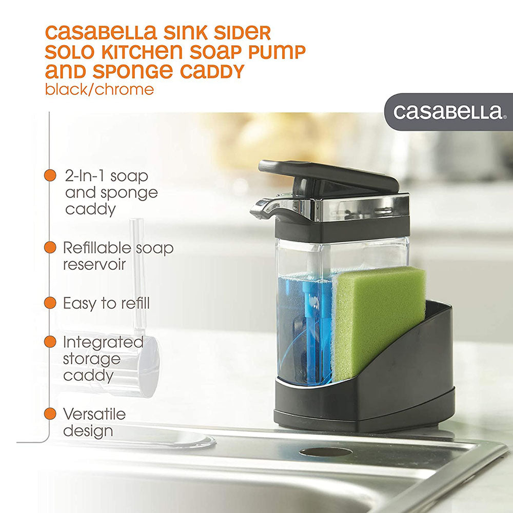 Casabella Hand Pump Sink Sider Solo with Sponge Compartment, Black (Open Box)