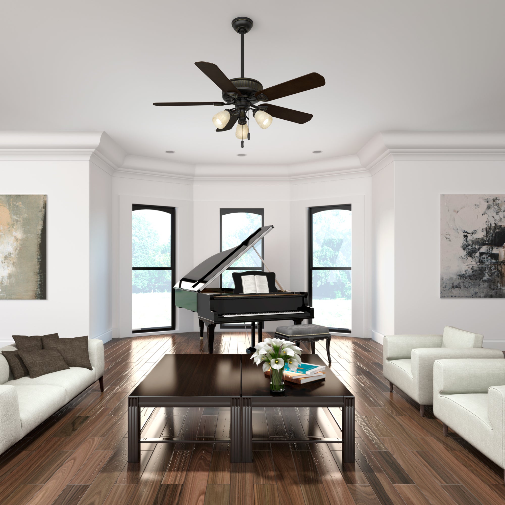 Casablanca Ainsworth 54 Inch Ceiling Fan w/ Light & Pull Chain, Black (Open Box)