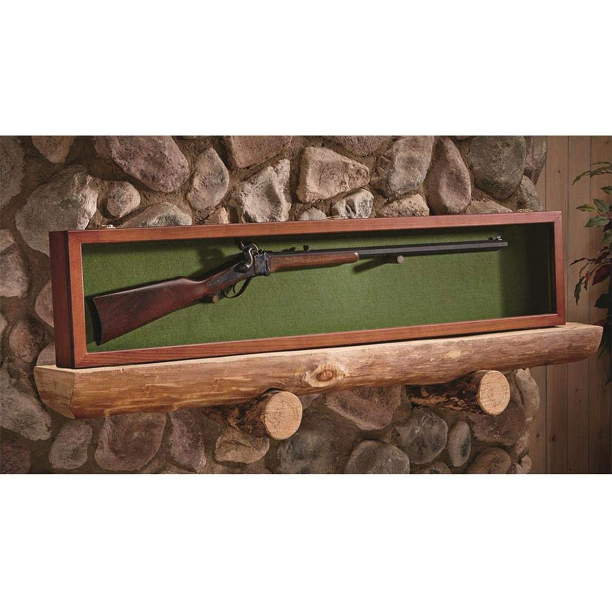 CASTLECREEK Wood Gun Storage Lockable Wall Display Case with Glass Panel, Walnut - VMInnovations