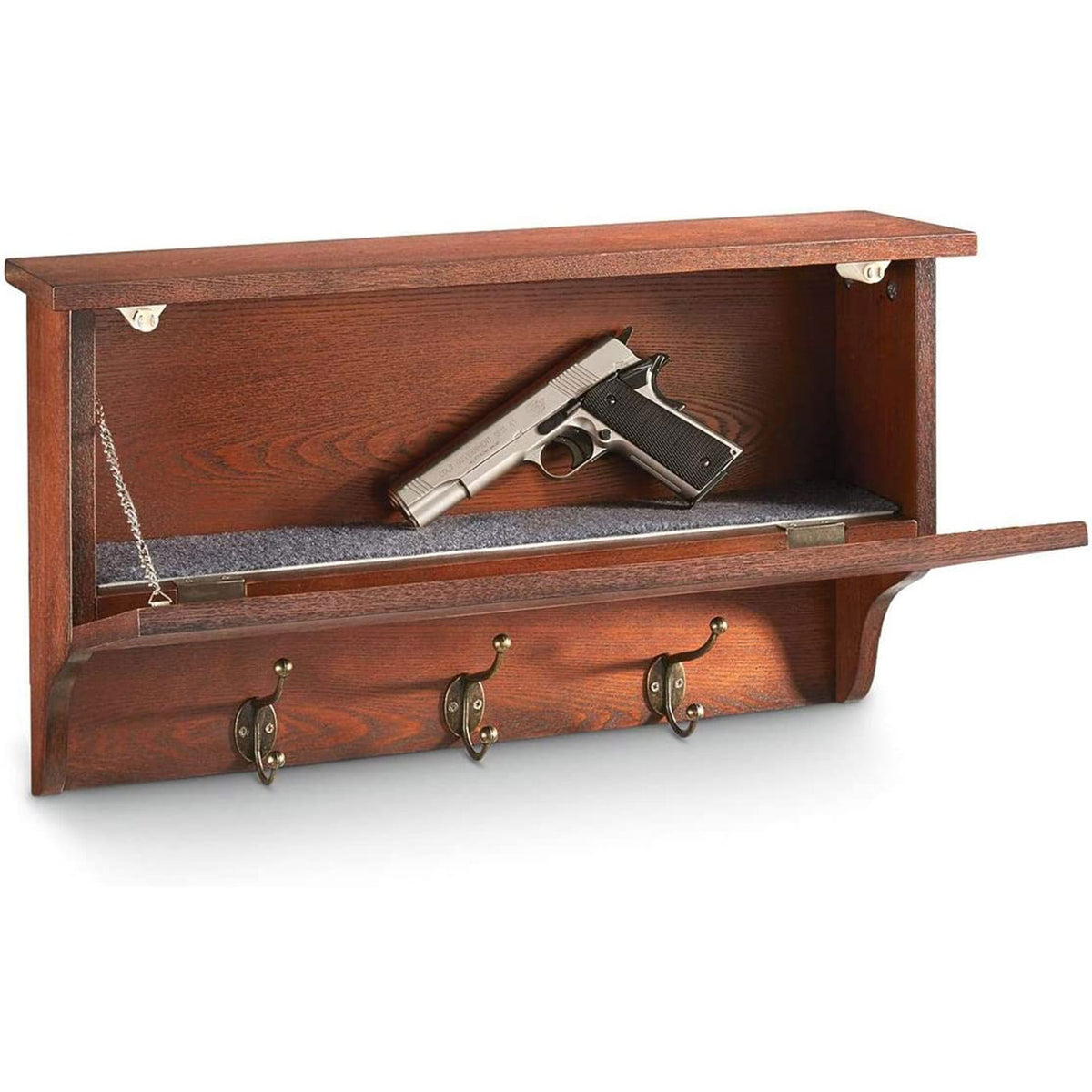 CASTLECREEK Wood Gun Concealment Wall Shelf Safe with Hanging Hooks, Dark Cherry - VMInnovations