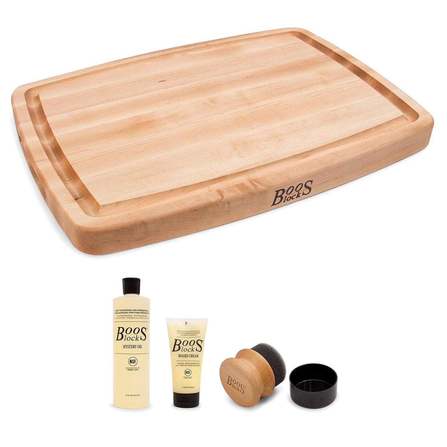 John Boos Block 14" Wide Oval Cutting/Carving Maple Board and Maintenance Set - VMInnovations
