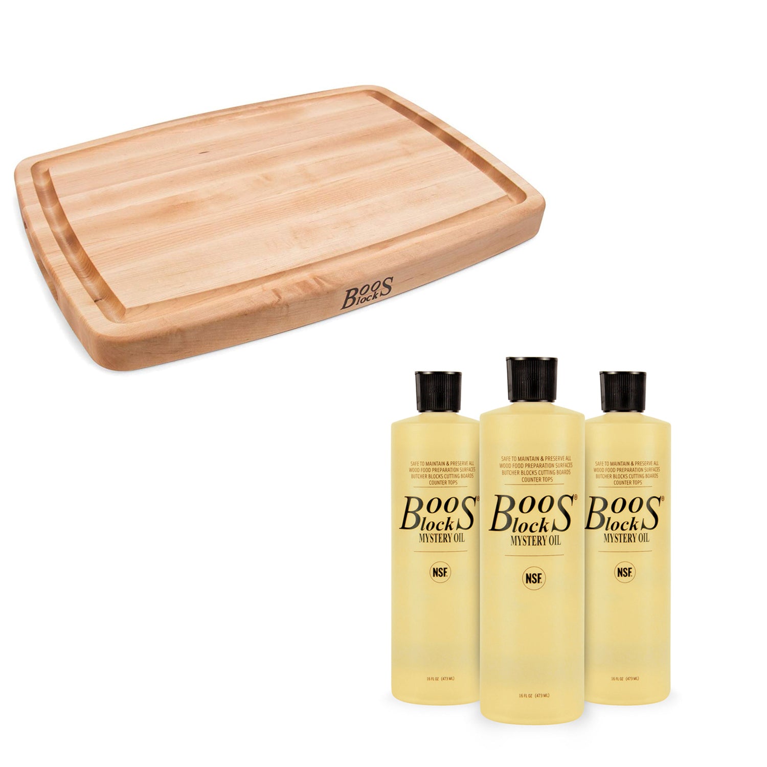 John Boos 14" Maple Cutting/Carving Board with Mystery Maintenance Oil 3 Pack - VMInnovations