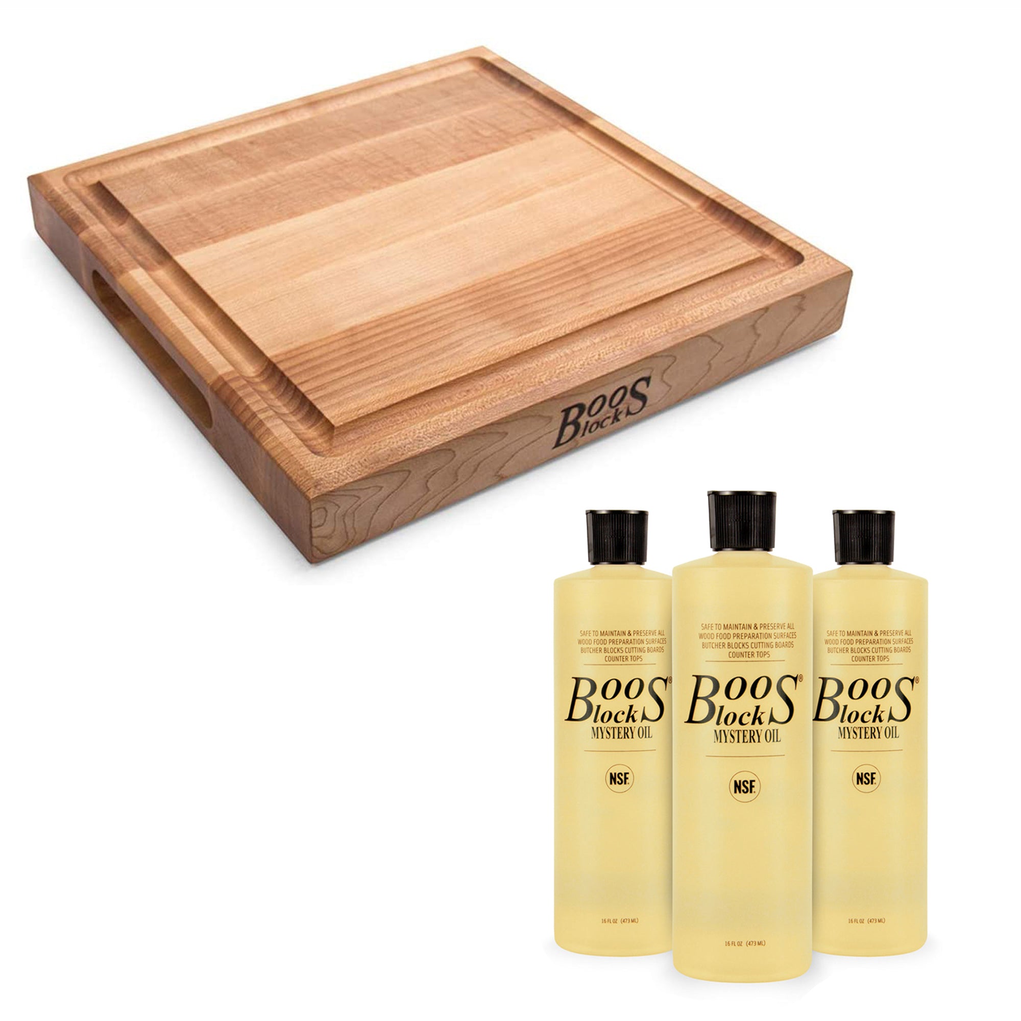 John Boos Block Square Cutting Board Bundle w/ Mystery Maintenance Oil (3 Pack) - VMInnovations