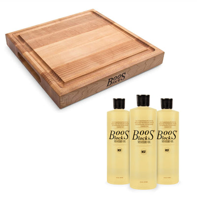 John Boos Block Square Cutting Board Bundle w/ Mystery Maintenance Oil (3 Pack) - VMInnovations