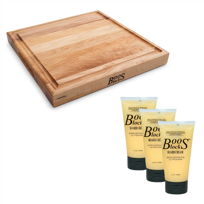 John Boos Block Square Cutting Board Bundle with Natural Moisture Cream (3 Pack)