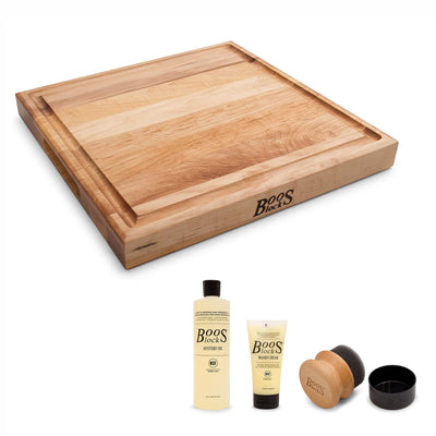 John Boos Block Square Cutting Board Bundle w/ 3 Piece Care and Maintenance Set