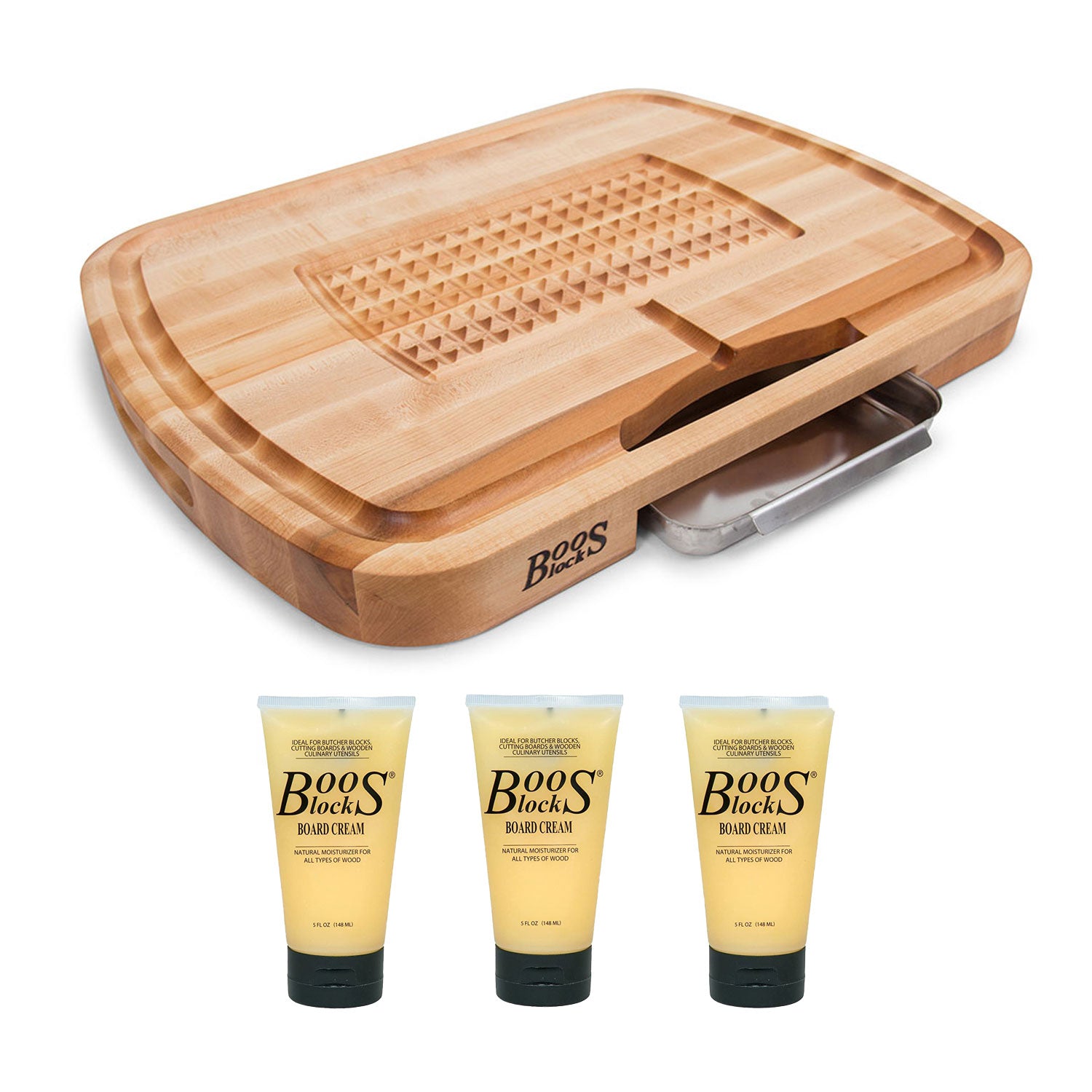 John Boos Maple Wood 24 Inch Ultimate Carving Board & Care Cream, 5 Oz (3 Pack)