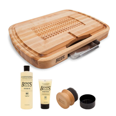 John Boos Maple Wood 24 Inch Ultimate Carving Board & 3 Piece Maintenance Set - VMInnovations
