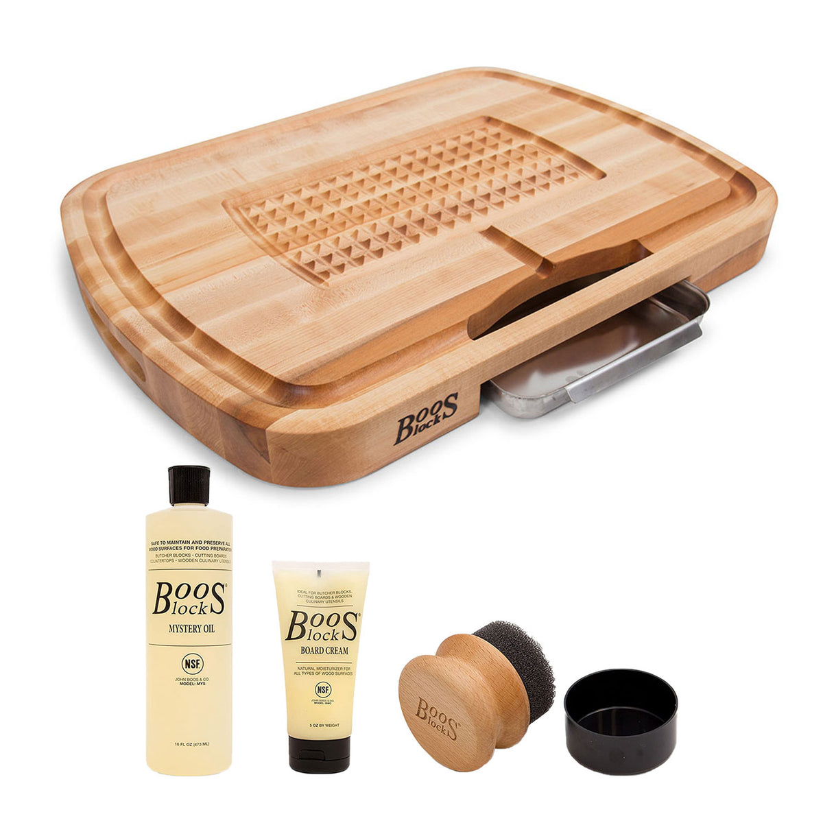 John Boos Maple Wood 24 Inch Ultimate Carving Board & 3 Piece Maintenance Set
