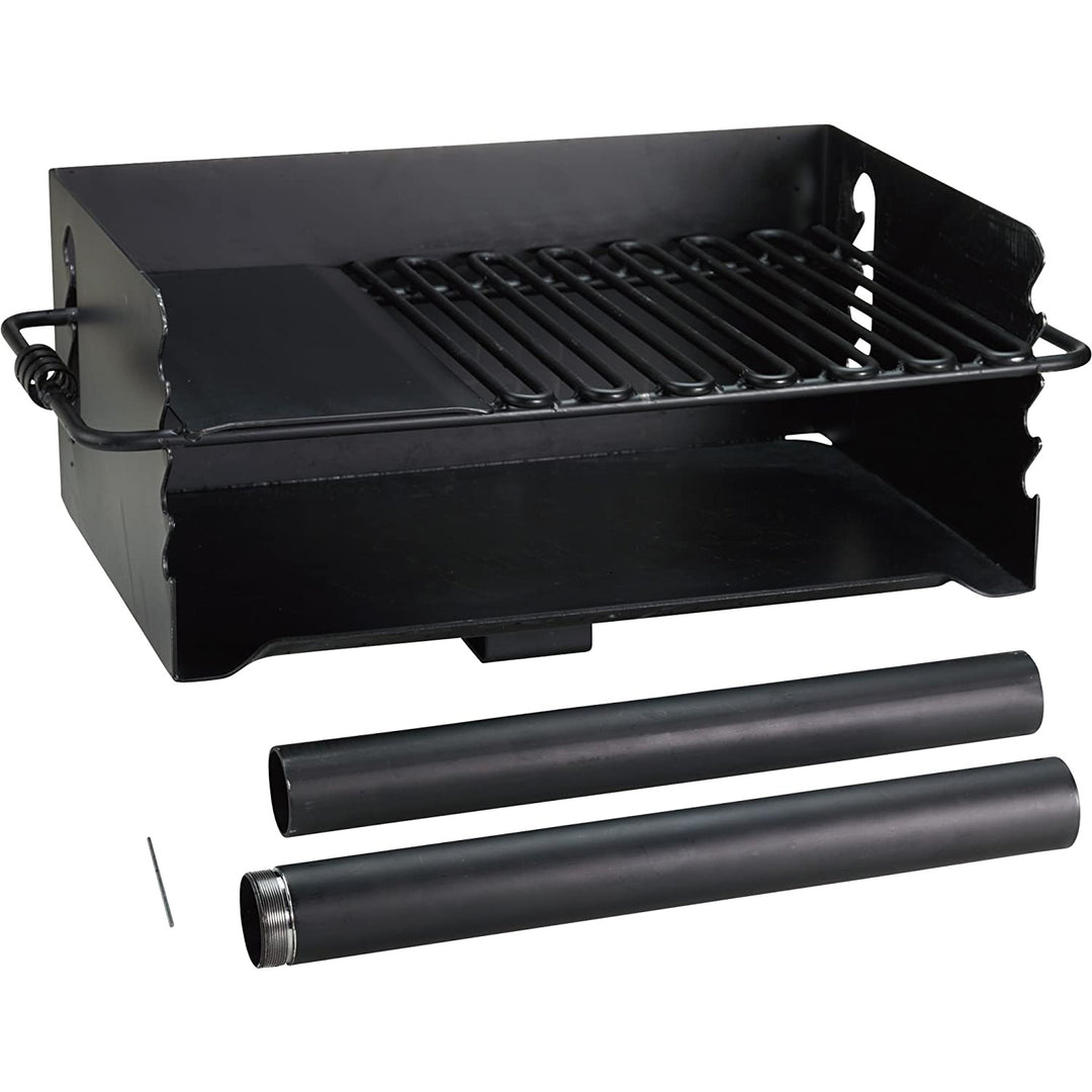 Pilot Rock Jumbo Park Style Steel Outdoor BBQ Charcoal Grill and Post, Black