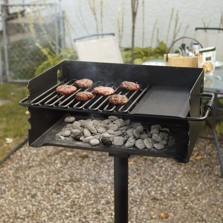 Pilot Rock Jumbo Park Style Steel Outdoor BBQ Charcoal Grill and Post, 6 Pack