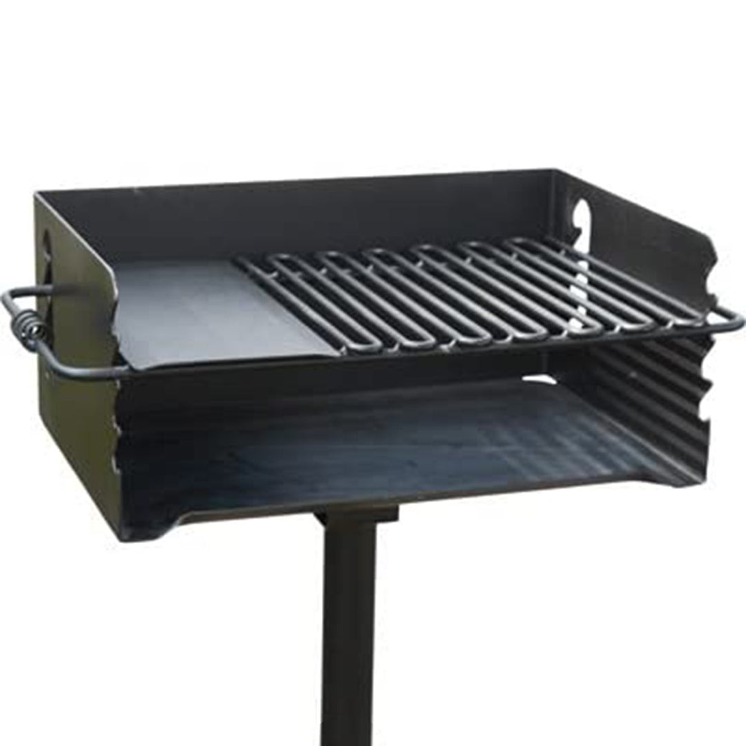 Pilot Rock Jumbo Park Style Steel Outdoor BBQ Charcoal Grill and Post, Black