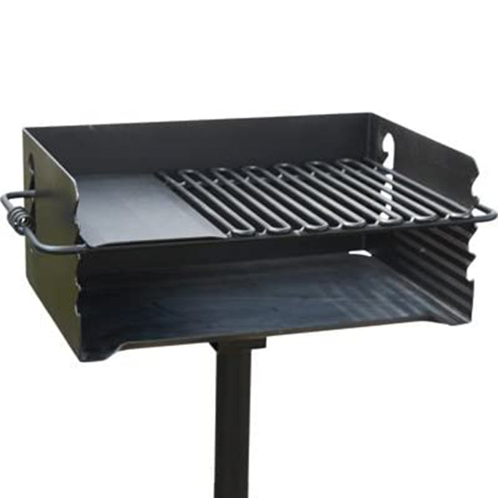 Pilot Rock Jumbo Park Style Steel Outdoor BBQ Charcoal Grill and Post, 3 Pack