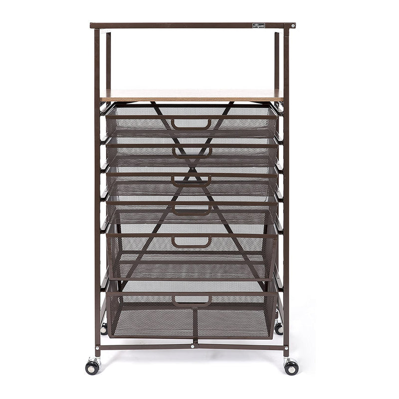 Origami Folding Storage Shelf Rolling Cart with Mesh Drawers, Bronze (Used)