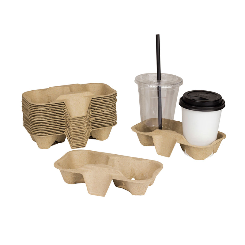 Karat 2 Cup Molded Fiber Holder Carrier for 8 to 24 Ounce Cups, Brown (600 Pack)