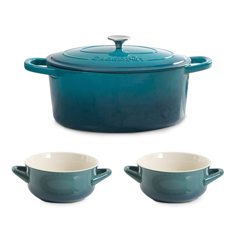 Crock-Pot 5 Quart Covered Dutch Oven, Teal & Gibson 30 Ounce Soup Bowl (2 Pack)