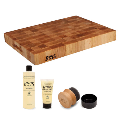 John Boos Maple Wood Reversible Thick Chopping Block Board and 3 Piece Care Set
