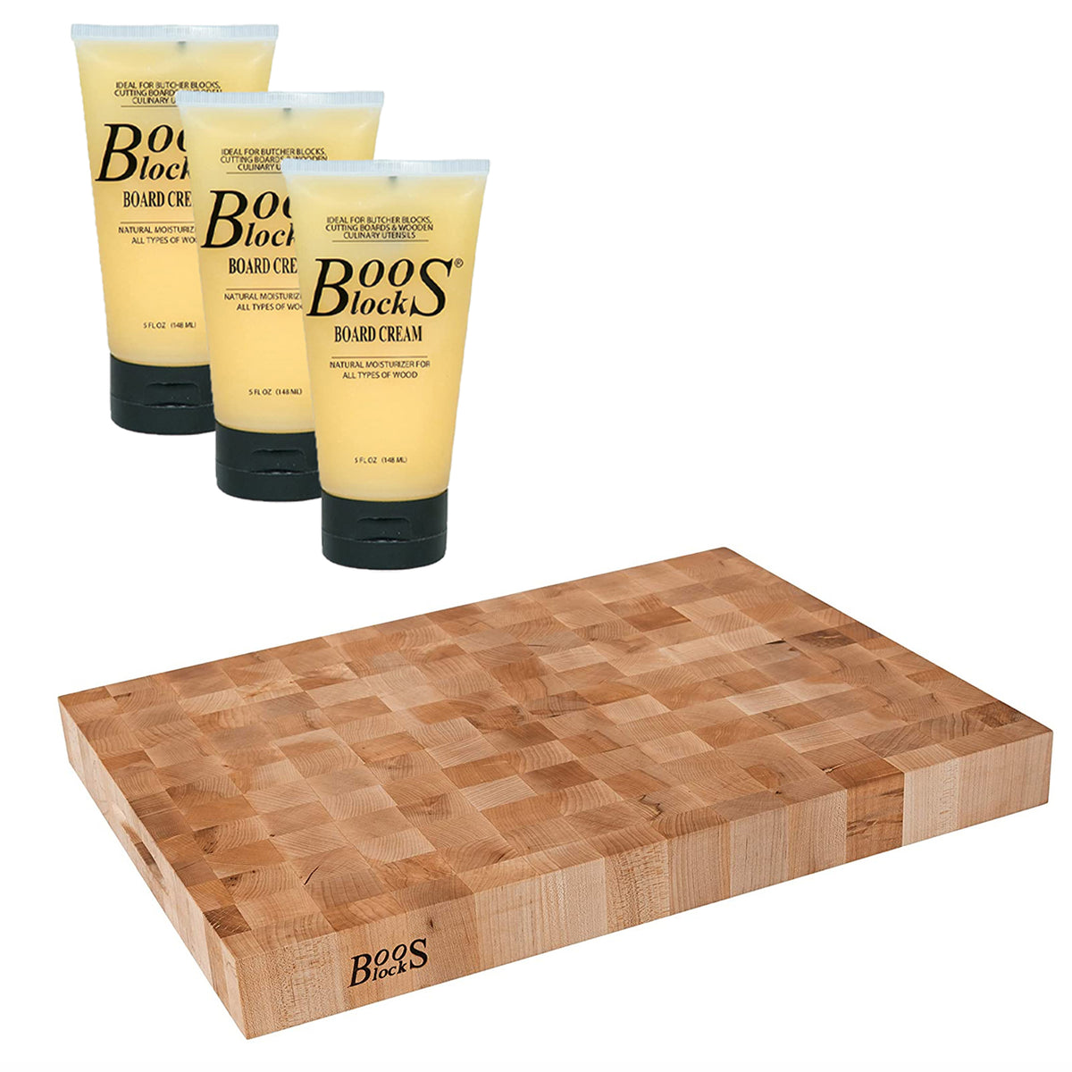 John Boos Block Wood Chopping Block Bundle with Natural Moisture Cream (3 Pack)
