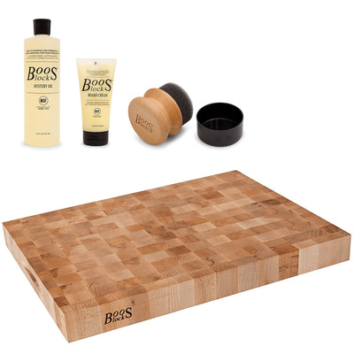 John Boos Block Reversible Wood Chopping Block Bundle w/ 3 Piece Maintenance Set - VMInnovations