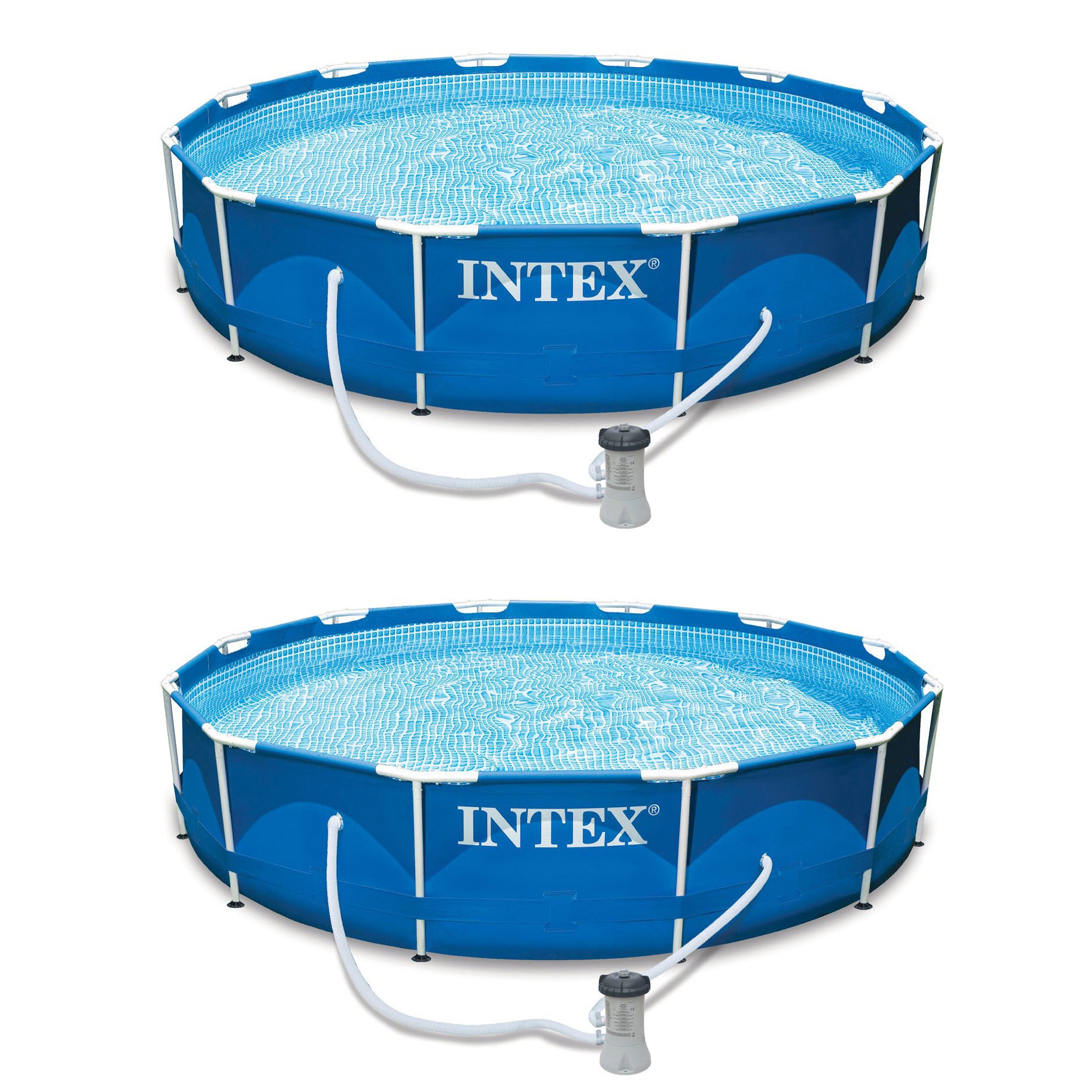 Intex 12ft x 30in Metal Frame Set Above Ground Swimming Pool & Filter (2 Pack)