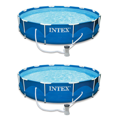 Intex 12ft x 30in Metal Frame Set Above Ground Swimming Pool & Filter (2 Pack)