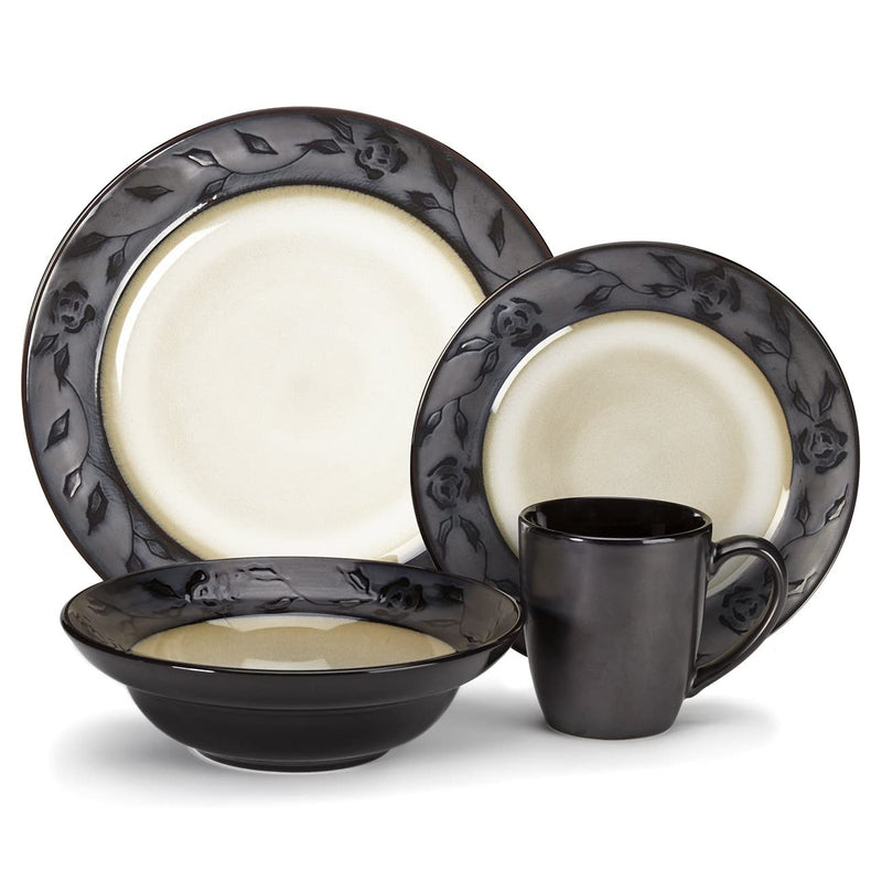 Cuisinart Abilly Collection Stoneware 16-Piece Dinnerware Set, Black (Open Box)
