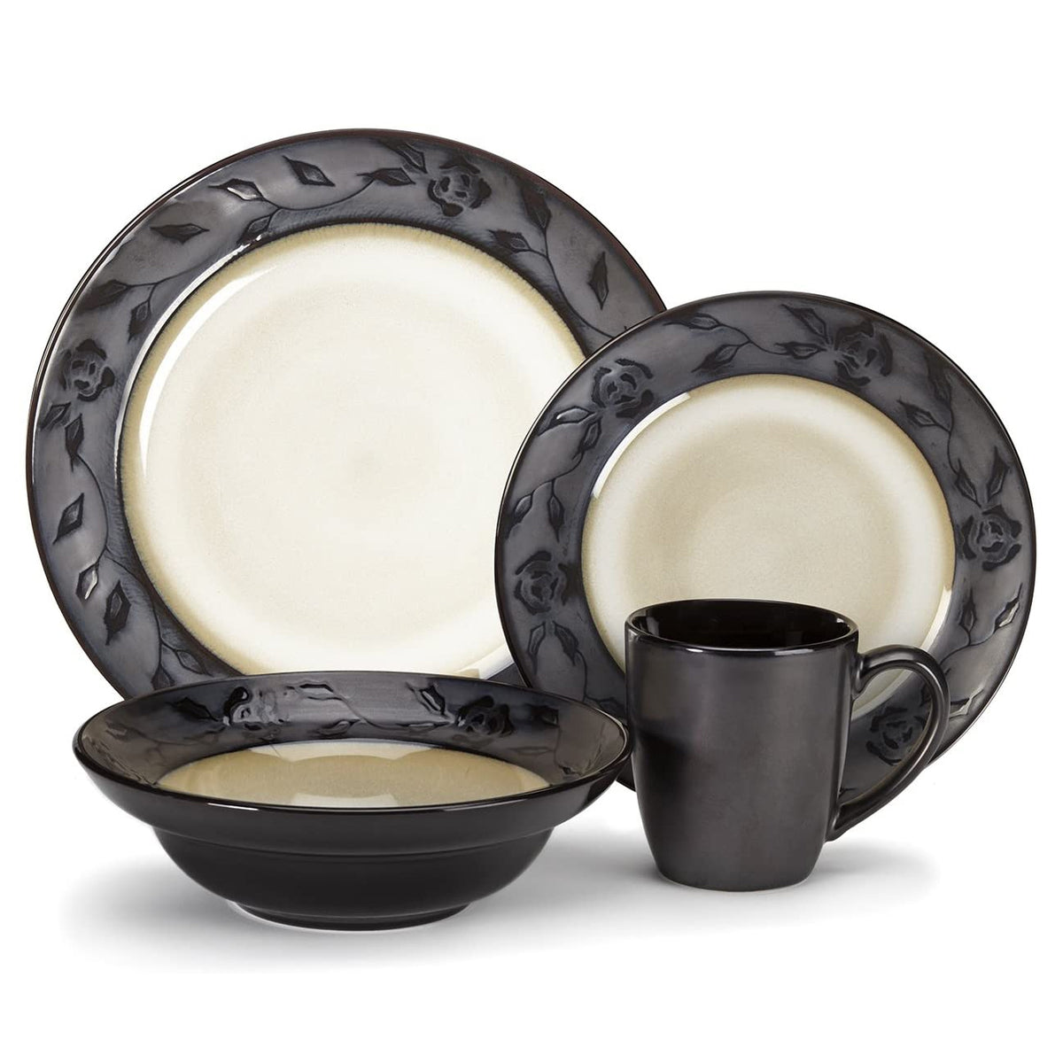 Cuisinart Abilly Collection Stoneware 16-Piece Dinnerware Set, Black (Used)