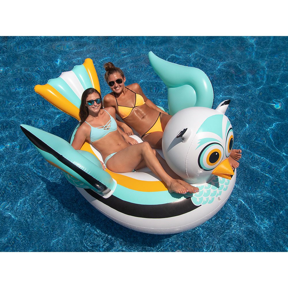 Swimline Giant Owl Pool Ride-On and Giant Color Changing LED Flamingo Ride-On