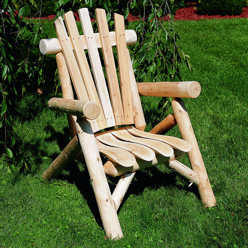 Lakeland Mills Country Cedar Log Wood Outdoor Porch Patio Lounge Chair, Natural