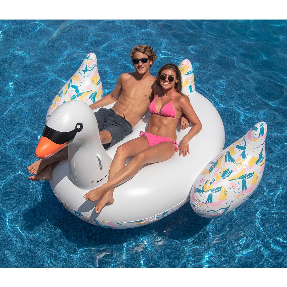 Giant Inflatable Swan Pool Float Bundled w/ Giant Inflatable Blue Jay Float